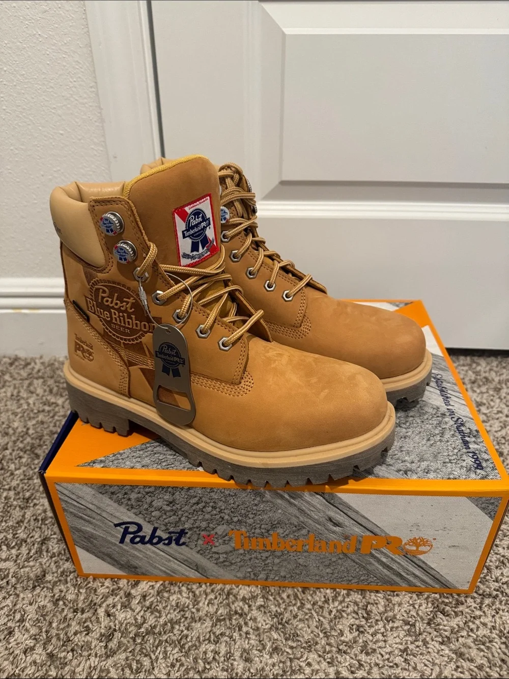 Limited edition Men's Timberland Work Boot Pabst Blue Ribbon